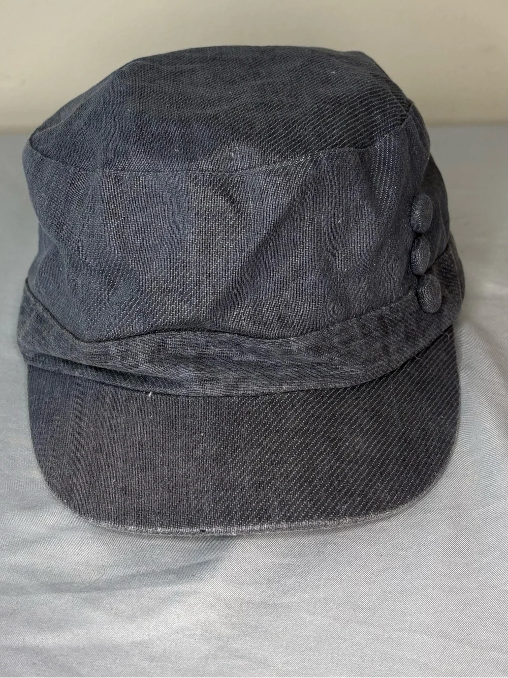 Vintage Grey Military Cap with Button Detail